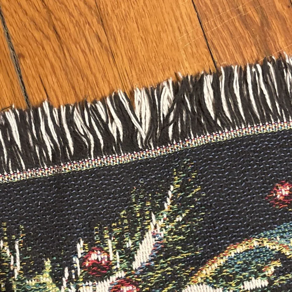 Vintage Crown Crafts VTG 44” X 64” Musical Christmas Needlepoint Fringed Blanket